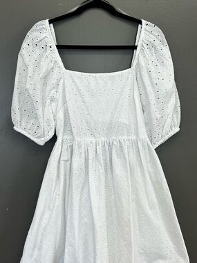 White Eyelet Puff Sleeve Mini Dress